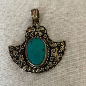 Pendant Charm FOREST GREEN Malachite set in Antique Brass